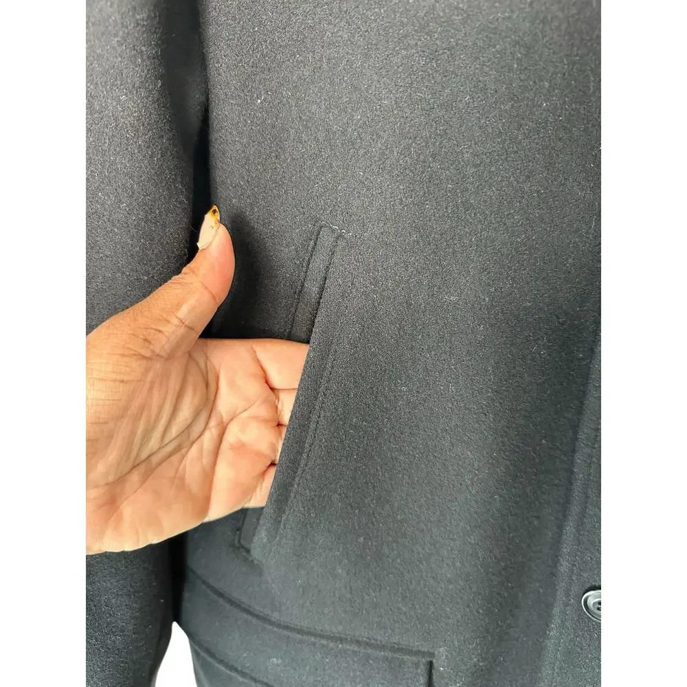 J.Crew Men's Black Wool Thinsulate Work University Overcoat Trench Coat Size‎ XL